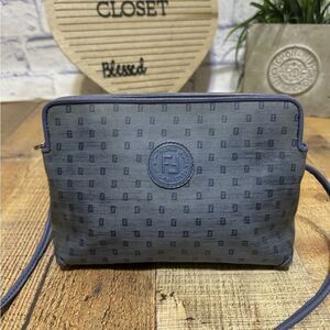 Vintage FENDI FF Logo Envelope Bag blue Vinyl Crossbody Flat Hand Bag, Italy COA